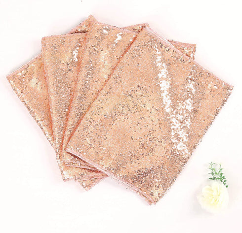 QueenDream Sequin Table Runners Rose Gold 4 Pieces 13 x 80 inch Birthday Party Table Runners