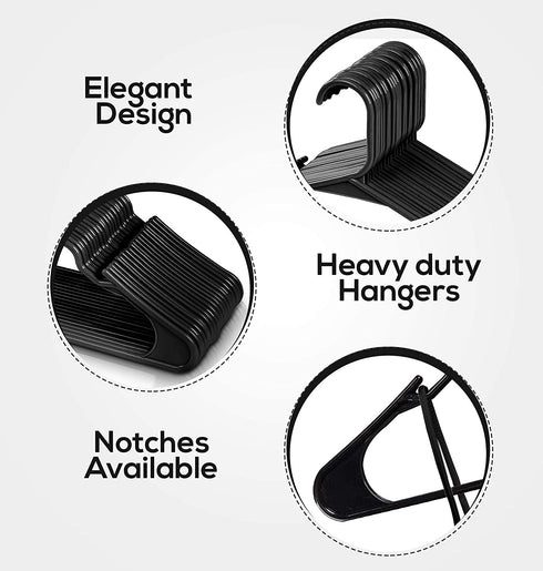 Utopia Home 50-Pack Black Plastic Hangers for Clothes - Space Saving Notched Hangers - Durable and Slim - Shoulder Grooves