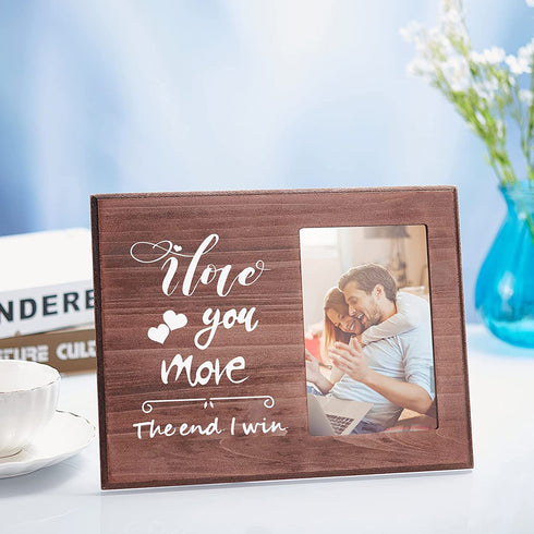FINGERINSPIRE 4x6 Inch Going Away Picture Frame Natural Wood Photo Frame Love Romantic Gifts for Boyfriend and Girlfriend Her Him - "I Love You More The End I Win"