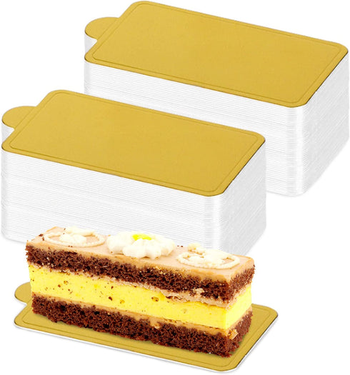 200 Pcs Mini Cake Boards, Golden Paper Mousse Cake Boards Mini Cake Bases Cupcake Dessert Displays Tray Cardboard Pastry Base - Grease Proof & Moisture Resistant (Rectangular Cake Board)