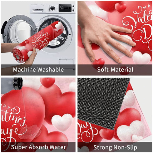 Valentine's Day Love Door Mat Machine Washable Indoor Or Outdoor for Living Room Bedroom Dining Kitchen Or Entryway Mat Non Skid Area Carpet, 17.7" X 29.5"