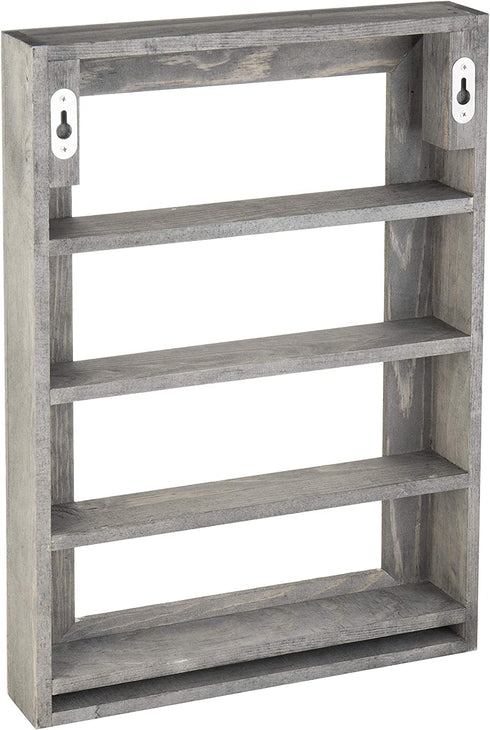 MyGift Vintage Gray Wood Hanging Nail Polish Rack Wall Mount Organizer, 4 Tier Makeup Bottle Holder or Essential Oil Display