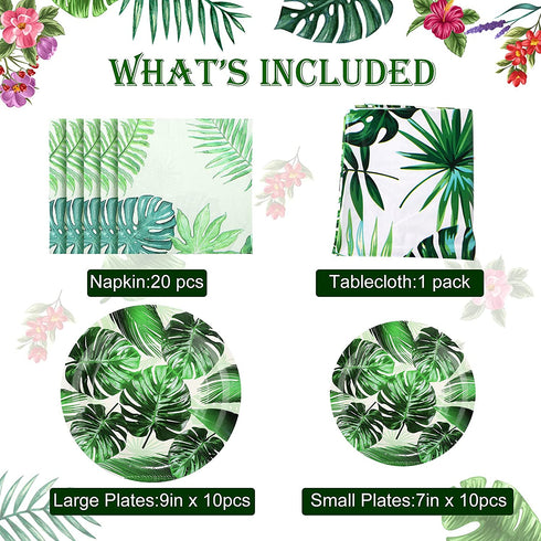 Tudomro 41 Pieces Hawaii Luau Party Decorations Tropical Party Supplies, Including Palm Leaves Tablecloth, Plates, Napkins, for Hawaiian Theme Luau Party Birthday