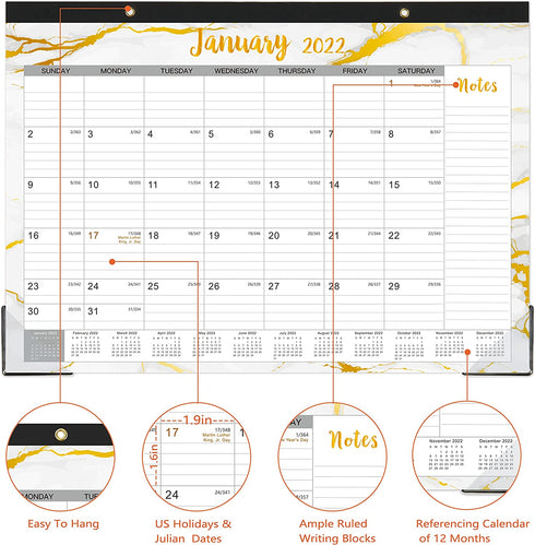 2022 Desk Calendar - Desk Calendar 2022, Monthly Calendar 2022, 17" x 12" Calendar 2022 January 2022 - December 2022, 2022 Calendar Desk with Large Ruled Blocks, Colorful Marble