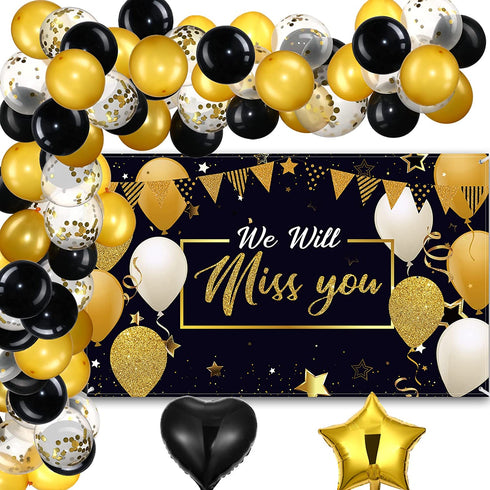 79 Pieces We Will Miss You Party Decorations Black Gold Going Away Party Supplies Balloon and Backdrop Banner Farewell Party Decorations Kit for Retirement Party Office Home Decoration Party Supplies