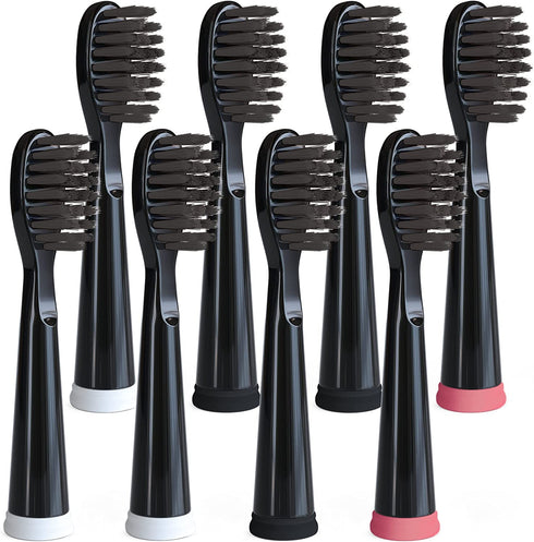 Sonic-FX Replacement Electric Toothbrush Heads Compatible with Fairywill, Sonic-FX and SnapWhite for Adults and Kids | Soft Charcoal/Nylon Bristles Sonic Replacement Toothbrush Heads (Black,Pack of 8)