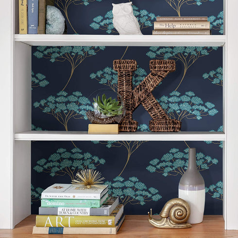 NuWallpaper NUS3147 Blue Ficus Peel & Stick Wallpaper