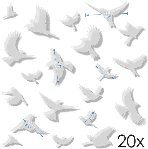 Anti-Collision Stickers to Prevent Bird Strikes on Window Glass - Set of 20 Silhouettes - Color: Translucent/Dusted - Window Clings Decals - Birds Prevention Deflectors Reflectors