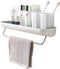 Shower Caddy Wall Mount with Towel Bar, Adhesive Bathroom Shelf Storage Organizer No Drilling Shower Shelf Kitchen Storage Basket Rack Shelves