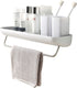 Shower Caddy Wall Mount with Towel Bar, Adhesive Bathroom Shelf Storage Organizer No Drilling Shower Shelf Kitchen Storage Basket Rack Shelves