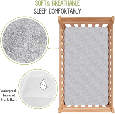 Bassinet Mattress Pad Cover, Compatible with Rectangle/Hourglass/Oval Bassinet Mattress , 2 Pack Waterproof and Soft Cotton Sheet, Breathable Bamboo Sleep Surface (Microfiber-GY)