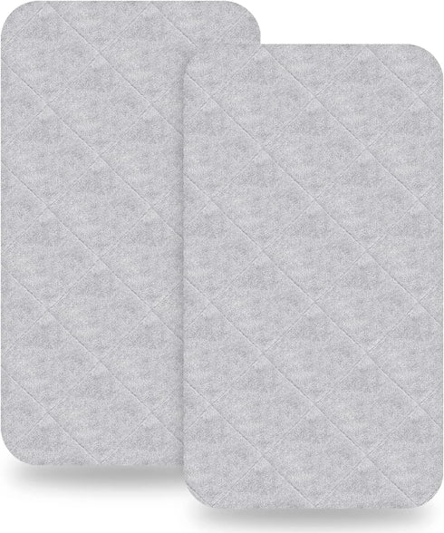 Bassinet Mattress Pad Cover, Compatible with Rectangle/Hourglass/Oval Bassinet Mattress , 2 Pack Waterproof and Soft Cotton Sheet, Breathable Bamboo Sleep Surface (Microfiber-GY)