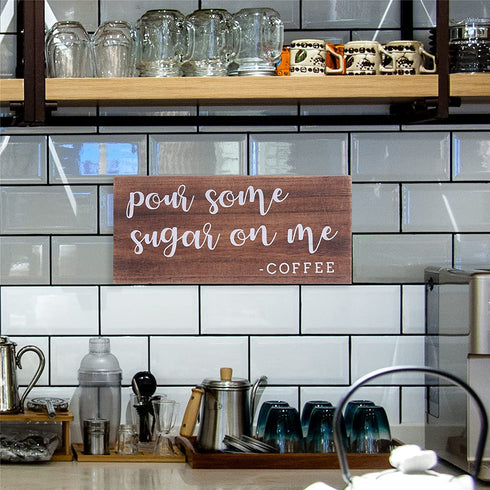 U/D Coffee Bar Decor,Home Accessories Signs,Farmhouse Kitchen Sign Coffee Station, Coffee Lovers Gifts,Coffee Wall Decor, Pour Some Sugar On Me Coffee, 12*5.5*0.8inch