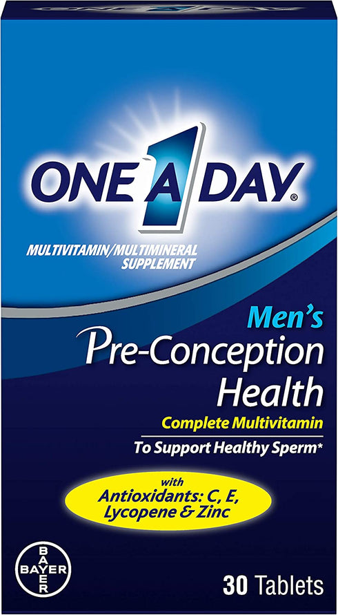 One A Day Men's Pre-Conception Health Multivitamin to Support Healthy Sperm, Supplement for Men with Vitamin C, Vitamin E, Selenium, Zinc, and Lycopene, 30 Count