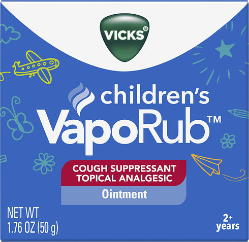 Vicks Children's VapoRub, Topical Cough Suppressant and Analgesic, Relieves Coughs, Minor Aches and Pains, Clinically Proven, Starts Working in Minutes for Fast Relief, For Children Ages 2+, 1.76 OZ