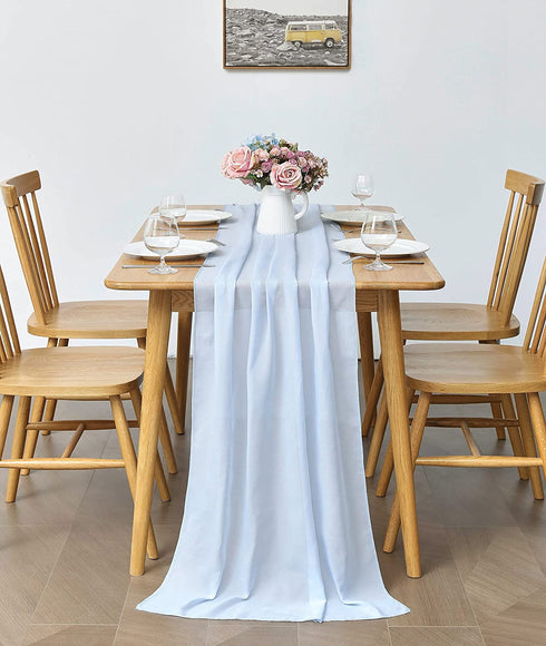 Pufogu 10Ft Baby Blue Chiffon Table Runner Sheer 29x120 Inch for Romantic Wedding Decor Bridal & Baby Shower Birthday Rustic Party Decoration