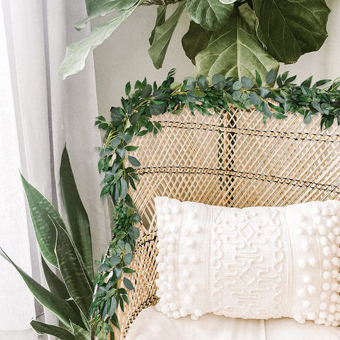 Artificial Eucalyptus Garland Plants with Willow Leaves, 6.5 Ft Faux Hanging Eucalyptus Leaves Greenery Garland 2 Packs for Wedding Backdrop Wall Home Decor, Dark Green