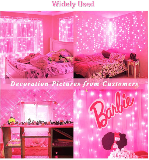JMEXSUSS Pink Curtain Lights, 300LED Remote Control Pink Lights, 8 Modes Window Curtain Lights For Bedroom Party Room Decor