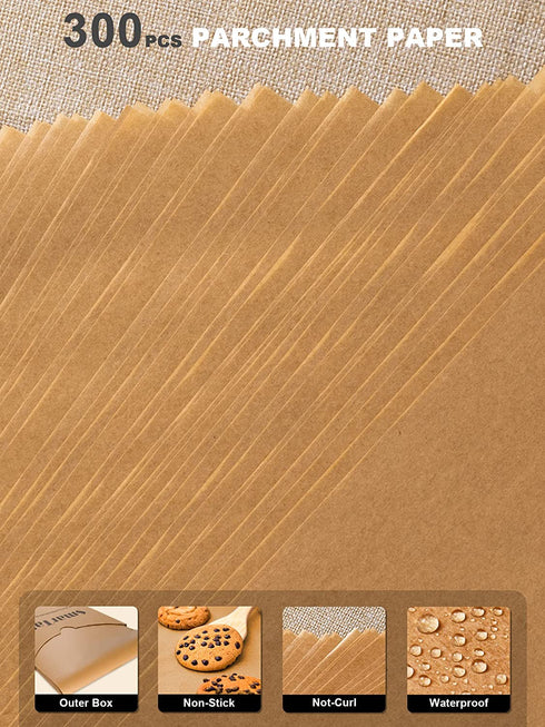 SMARTAKE 300PCS Parchment Paper Sheets, 9 x 13 IN Pre-Cut Baking Parchment, Non-Stick Kitchens Cookie Baking Paper, for Oven Grilling Air Fryer Steaming Bread Cake Cookie Meat Pizza (Unbleached)