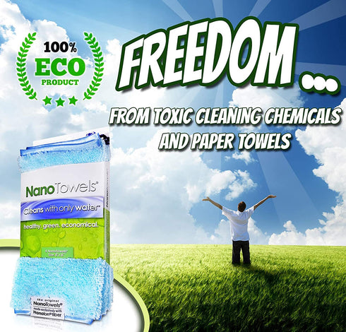 Nano Towels - Amazing Eco Fabric That Cleans Virtually Any Surface With Only Water. No More Paper Towels Or Toxic Chemicals | 4-Pack (8x8", Seashore Teal)