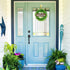 Lvydec Artificial Boxwood Wreath - 15" Welcome Wreath with Wooden Welcome Sign and White Flower Green Wreath for Front Door Window Home Decoration