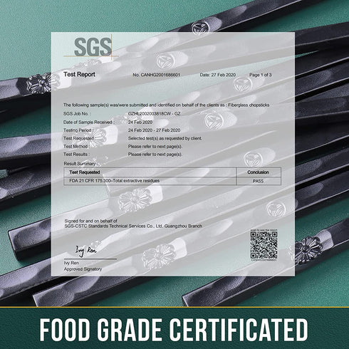 5 Pairs Japanese Fiberglass Chopsticks, GLAMFIELDS Reusable Chop sticks Dishwasher Safe, Non-slip, 9 1/2 inches - Gift Set Black