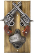 MyGift Wall Bottle Opener - Rustic Burnt Wood Western-Inspired Hanging Beer Bottle Cap Opener with Dual Old Wild West Six Shooter Revolvers Design