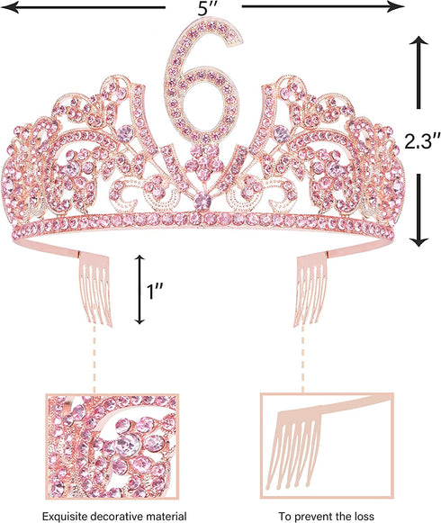 6th Birthday Gifts for Girl, 6th Birthday Tiara and Sash, 6th Birthday Decorations for Girl, 6th Birthday Crown and Sash for Girl, Birthday Crowns for Girl 6, Birthday Gifts for 6-Year-old Girl
