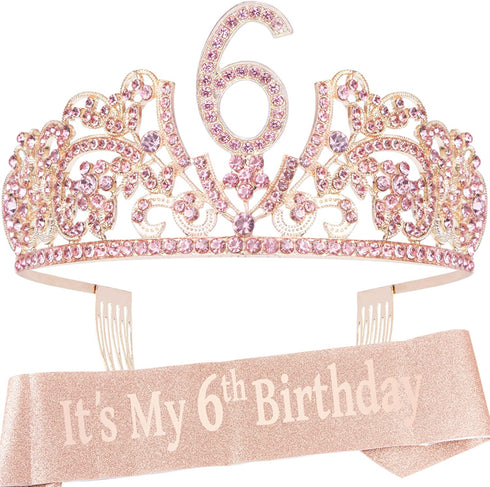 6th Birthday Gifts for Girl, 6th Birthday Tiara and Sash, 6th Birthday Decorations for Girl, 6th Birthday Crown and Sash for Girl, Birthday Crowns for Girl 6, Birthday Gifts for 6-Year-old Girl