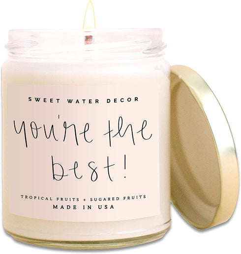 Sweet Water Decor You're The Best Candle | Tropical Fruit and Sugared Orange, Summer Scented Soy Wax Candle for Home | 9oz Clear Jar, 40 Hour Burn Time, Made in The USA