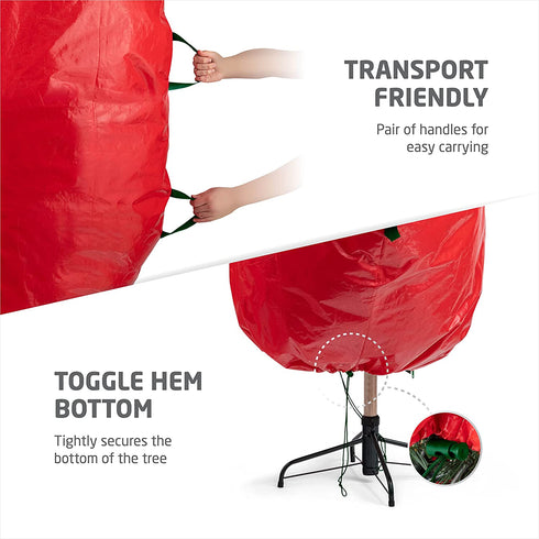 Upright Tree Storage Bag for Christmas Trees of 9ft. Tall, Tree Bag Is Tear Proof Polyethylene; Comes With Drawstring Hem, Zipper, And Carry Handles, Waterproof Material Protects From Dust & Moisture