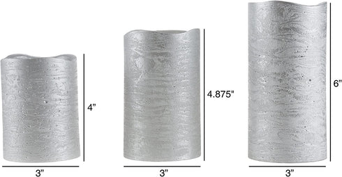Lavish Home 80-FC1003 Flameless LED Powered Pillar Candles with Remote (Set of 3), Silver Metallic