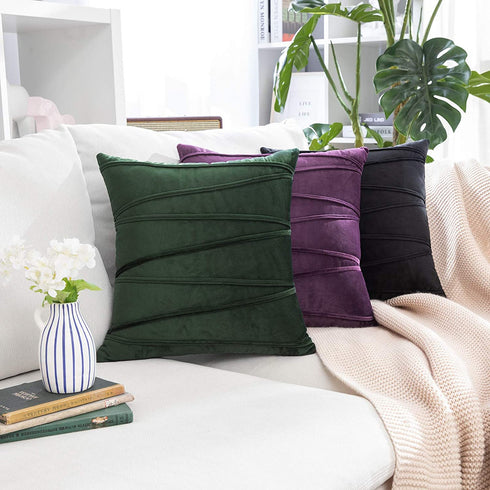 MIULEE Pack of 2 Boho Velvet Throw Pillow Covers Decorative Soft Solid Outdoor Cushion Covers for Couch Bed Sofa 18x18 Inch Army Green