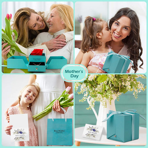 Becoyou Birthday Gifts for Mom, Forever Rose with I Love You Necklace in 100 Languages, Jewelry Gift Boxes with Gift Card