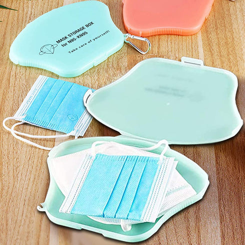 1 Pcs Plastic Masks Case Portable Storage Boxes with Keychain Reusable Case Holder Organizer Face Cover Box with school/Office Blue