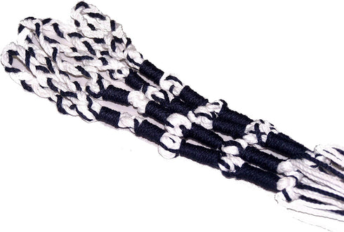 Holy Land Market Tangled Loops Tzitzits (Set of Four) White with Blue Thread - Tassels (with Longer Blue Messiah Thread)