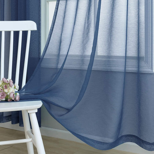 Navy Blue Sheer Curtains 108 Inches Long for Living Room 2 Panel Sets Dark Blue Window Curtains for Bedroom 52x108 Inch Length