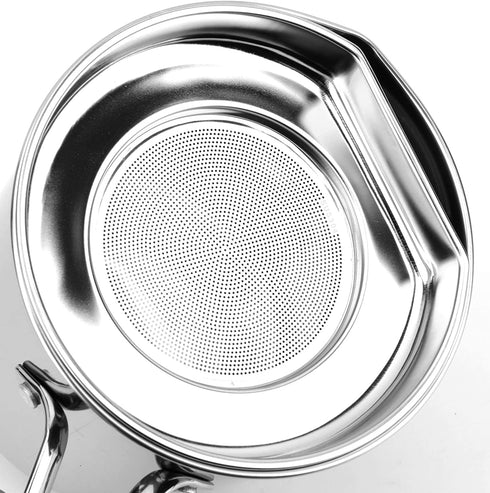 WUWEOT Bacon Grease Container with Strainer, 2 L/2.1 Quart Stainless Steel Oil Strainer Pot Grease Can with Dust-Proof Lid, Easy Grip Handle and Tray for Bacon Fat, Kitchen Cooking or Frying Oil