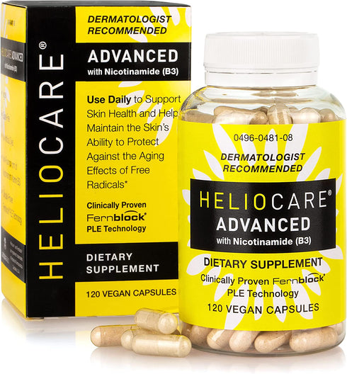 Heliocare Advanced Nicotinamide B3 Supplement: Niacinamide 500mg and Fernblock PLE Extract 240mg Per Serving - Supports Skin Cell Health W/ Antioxidant Rich Vitamin B3 Niacin - 120 Vegan Capsules