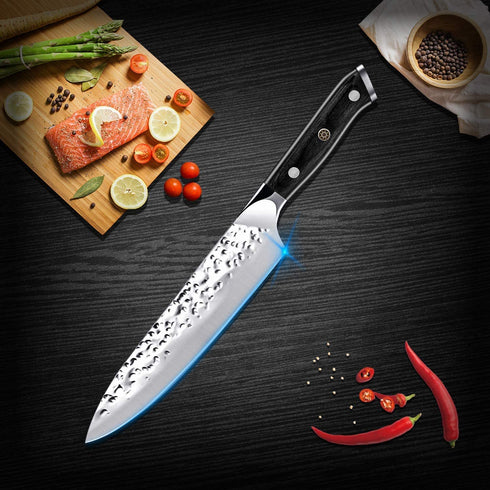 Chef Knife, 8 inch Kitchen Knife Sharp Knifes High Carbon Steel Chopping Knife with Sheath, Pro Chef's Knifes for Meat Cutting with G10 Full Tang Handle and Gift Box
