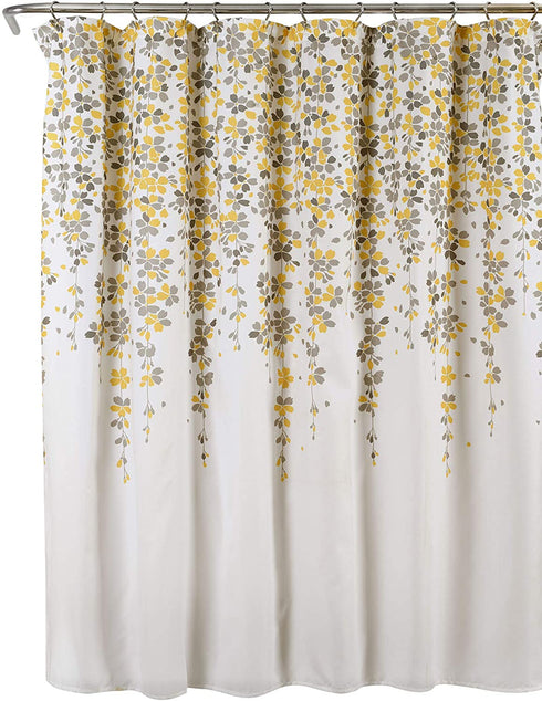 Lush Decor Weeping Flower Shower Curtain-Fabric Floral Vine Print Design, 72 x 72, Yellow & Gray