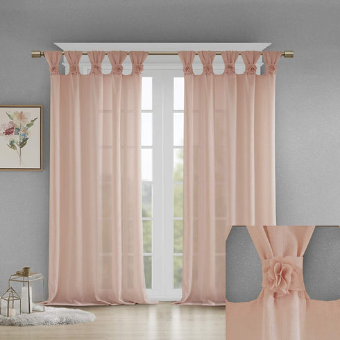 Madison Park Rosette Floral Embellished Cuff Tab Top Solid Single Window Treatments Curtain Panel Drape for Bedroom Living Room and Dorm, 50"x84", Blush
