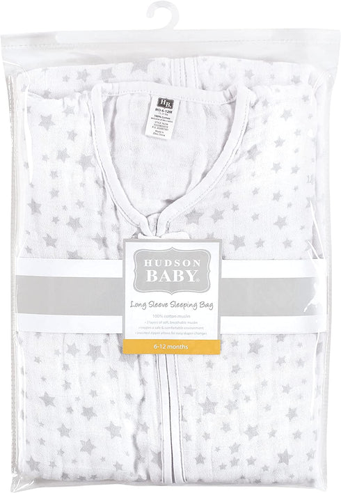 Hudson Baby unisex-baby Long Sleeve Muslin Sleeping Bag, Wearable Blanket, Sleep Sack