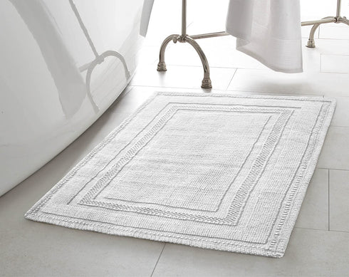 Jean Pierre Stonewash Racetrack Bath Rug | Cotton | Premium Bathroom Décor | Machine Washable | Highly Absorbent | Measures 21? x 34? | White\