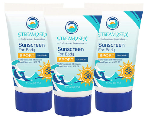SPF 30 Mineral Sunscreen Biodegradable & Reef Safe Sunscreen | 1 Fl oz Travel Size Pack of 3 | Non Greasy & Moisturizing Mineral Sunscreen For Face and Body Protection Against UVA & UVB by Stream2Sea