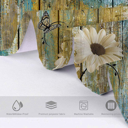 Lnond Floral Shower Curtain, Farmhouse Shower Curtain with 12 Hooks, Seashell Starfish Shower Curtains, Washable Waterproof Fabric Shower Curtain Set for Bathroom (72" x 72")