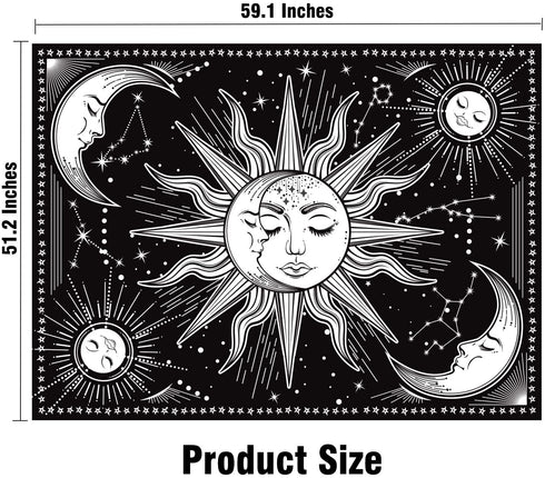 HOTMIR Wall Tapestry Black and White - Aesthetic Tapestry Wall Hanging Moon Tapestry as Wall Art for Bedroom, Living Room, Dorm Decor - Printed Without Fringe (54x72 Inches, 140x185 cm)