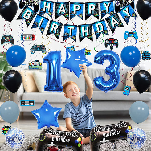 Vlipoeasn Video Game 13th Birthday Decorations for Boys Official Teenager Birthday Decorations 13th Birthday Video Game Party Supplies Blue Gamer Birthday Party Decorations Boys 13th Birthday Party Decorations