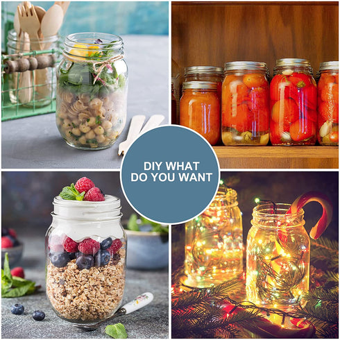 CycleMore 12 Pcs 16oz 480ml Clear Glass Jars With Silver Separable Lids, Mason Jars Round Canning Jars Spice Jars for Honey, Jam, Herb, Wedding Favor, Kitchen Storage