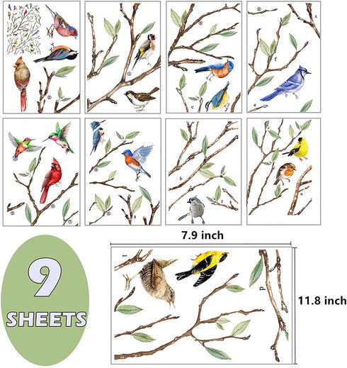 Yovkky Spring Summer Tree Branches Red Bird Window Cling 9 Sheet, Cardinal Wall Glass Sticker Robin Bluebird Decal Hummingbird Decor, Fall Autumn Home Kitchen Office Fridge Decorations Kids DIY Supply